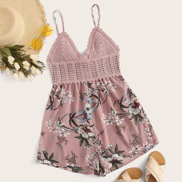 

Floral Print Tie Back Cami Romper