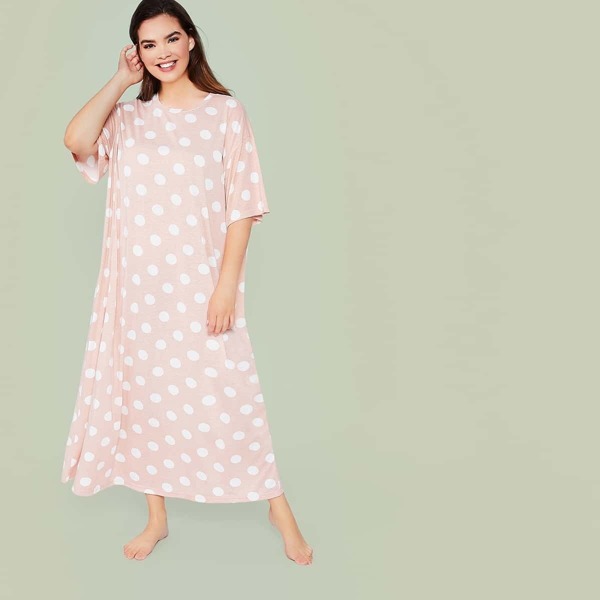 

Plus Polka-dot Drop Shoulder Night Dress