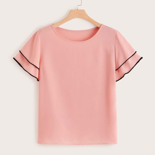 

Plus Piping Trim Layered Sleeve Top