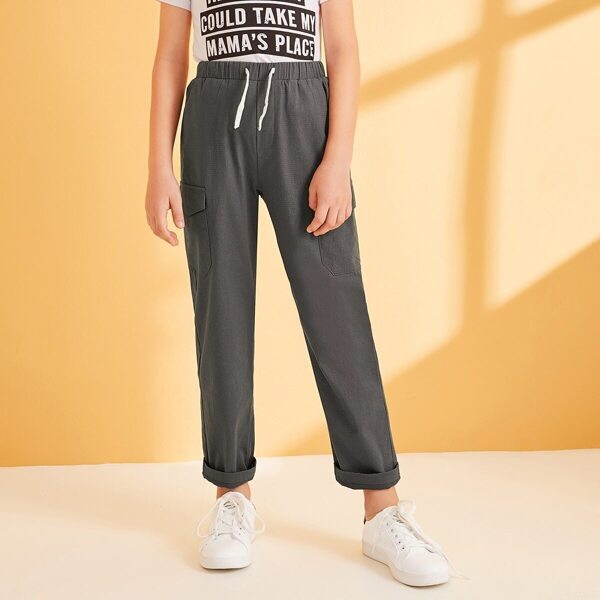 

Boys Drawstring Waist Flap Pocket Side Pants