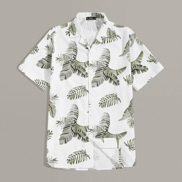 

Men Revere Collar Tropical Print Shirt