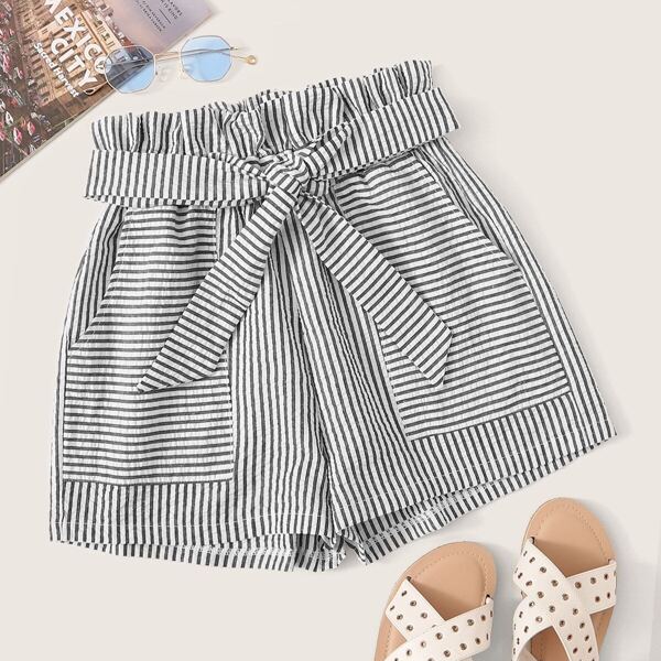 

Striped Belted Paper Bag Waist Shorts