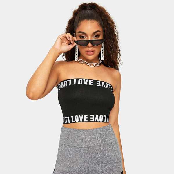 

Letter Print Taped Tube Top