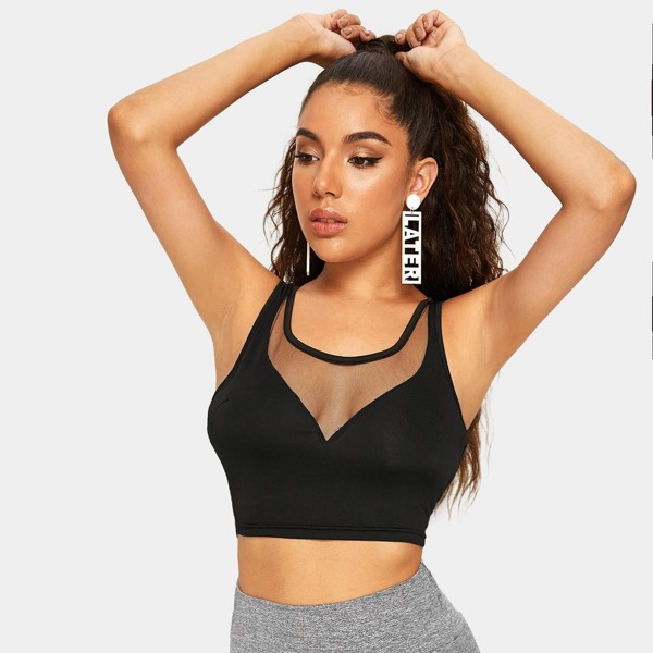

Contrast Mesh Crop Tank Top