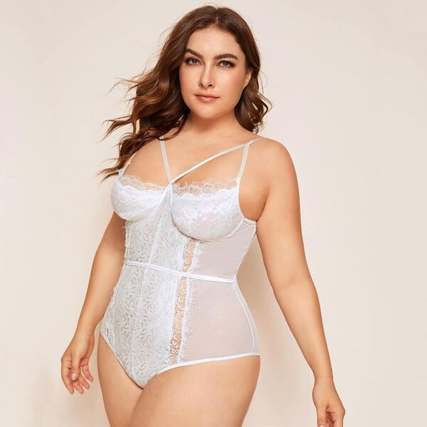 

Plus Floral Lace Harness Detail Teddy Bodysuit