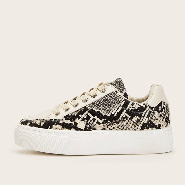 

Snakeskin Print Lace-up Front Sneakers