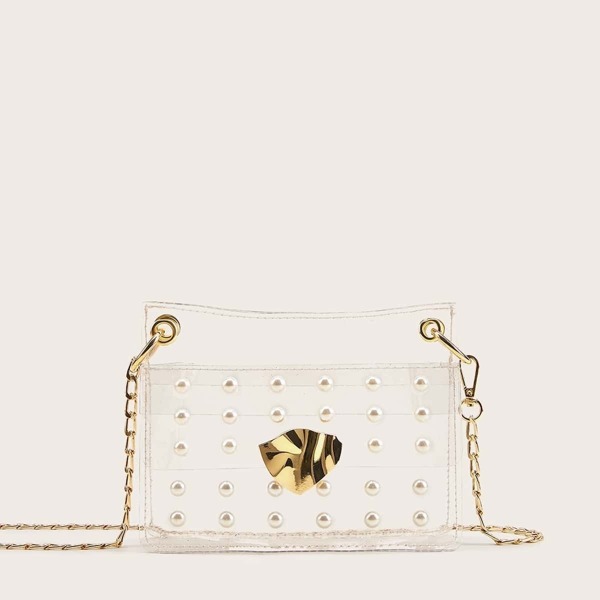 

Clear Faux Pearl Decor Chain Bag