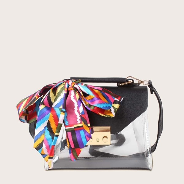 

Twilly Scarf Decor Clear Satchel Bag, Multicolor