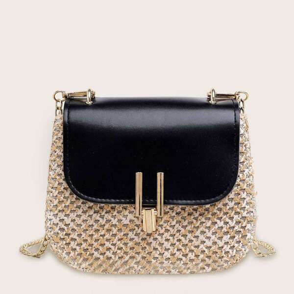 

Metal Lock Flap Chain Woven Bag
