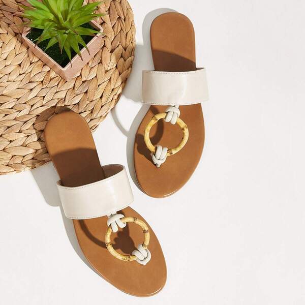 

Toe Post Ring Decor Flat Sliders