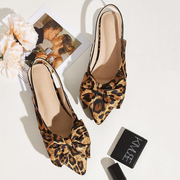 

Bow Decor Leopard Print Slingback Flats