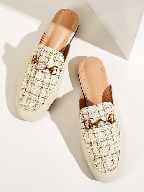 

Faux Pearl Decor Tweed Flat Mules, Multicolor