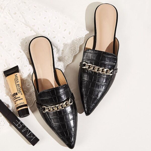 

Chain Decor Croc Embossed Flat Mules