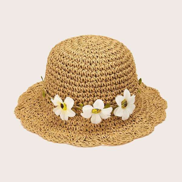 

Toddler Girls Flower Decor Straw Hat