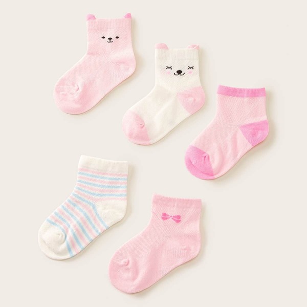 

Toddler Girls Cartoon & Striped Ankle Socks 5pairs