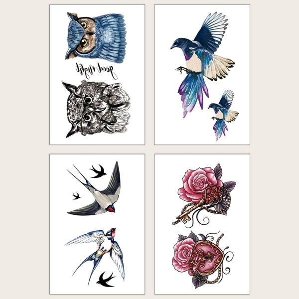 

Owl & Flower Pattern Tattoo Sticker 4sheets