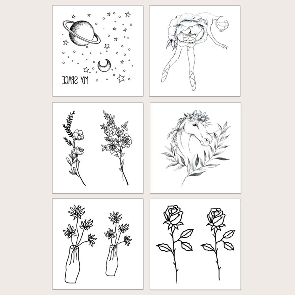 

Flower & Planet Pattern Tattoo Sticker 6sheets