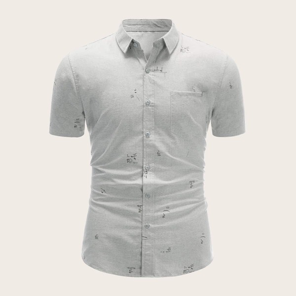 

Men Button Front Letter Print Shirt