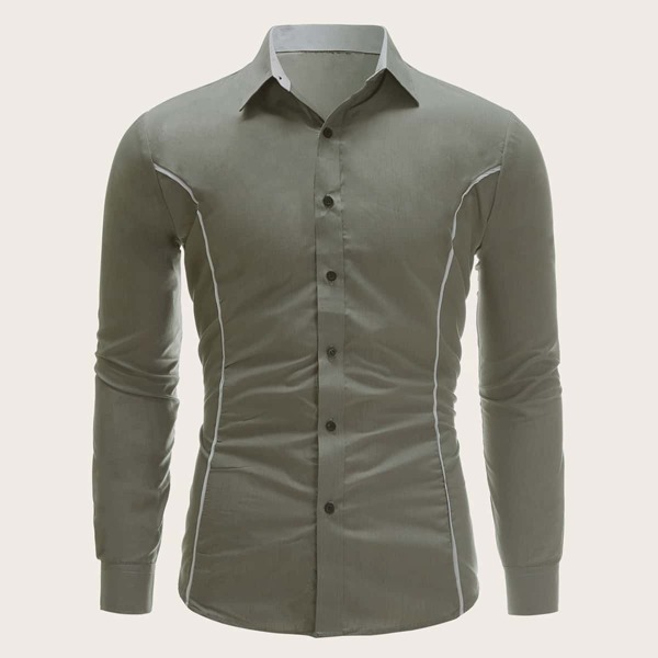

Men Button Front Contrast Binding Shirt