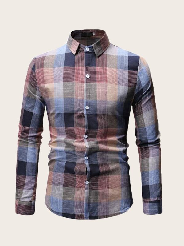 

Men Button Front Plaid Shirt, Multicolor