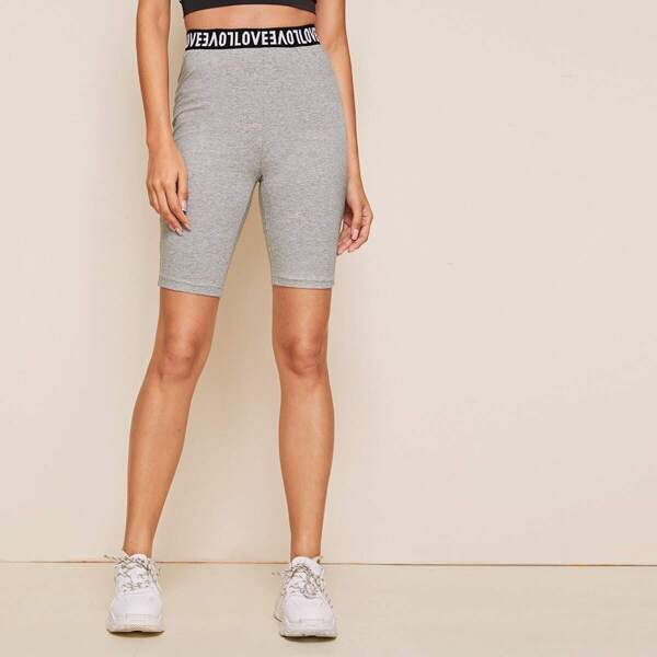 

Letter Taped Waist Skinny Cycling Shorts