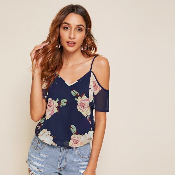 

Cold Shoulder Floral Print Top