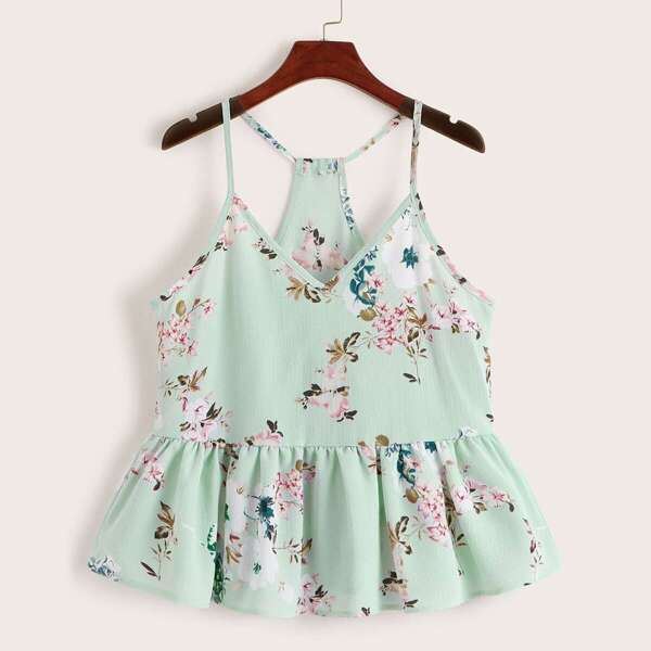 

Floral Print Ruffle Hem Cami Top
