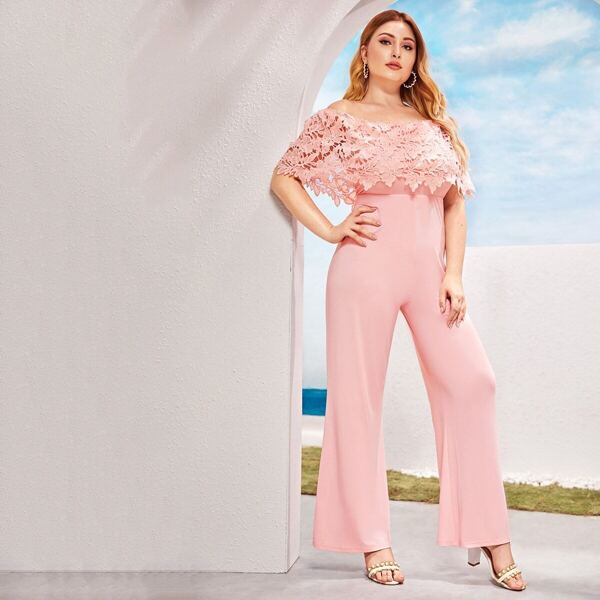 

Plus Contrast Lace Off The Shoulder Jumpsuit