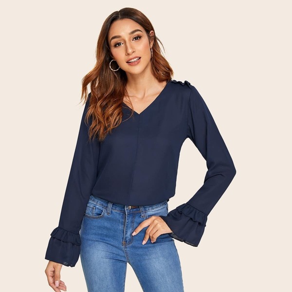 

Flounce Sleeve V-neck Blouse