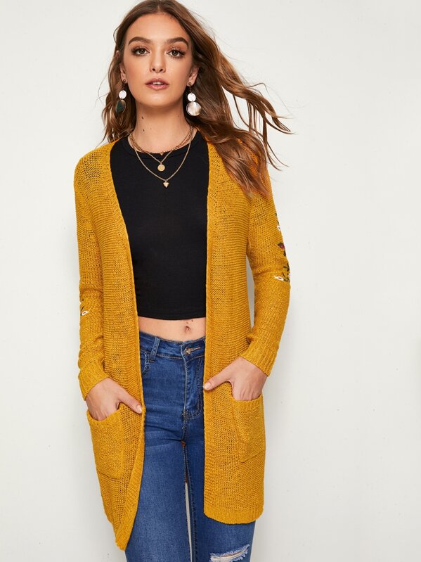 

Floral Embroidered Pocket Cardigan, Yellow, Natalia