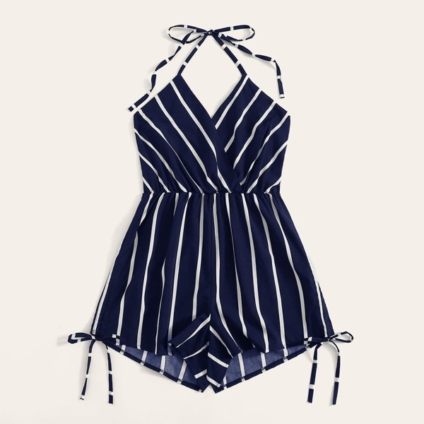 

Surplice Striped Knot Side Halter Playsuit