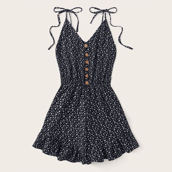 

Ditsy Floral Button Front Cami Playsuit, Navy