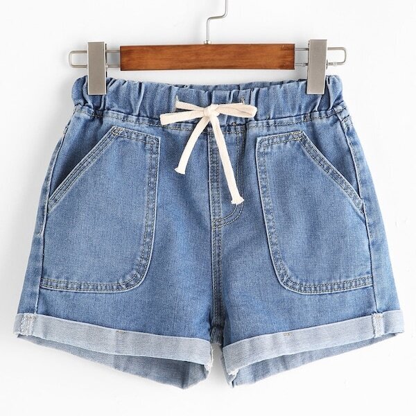 

Plus Drawstring Waist Denim Shorts