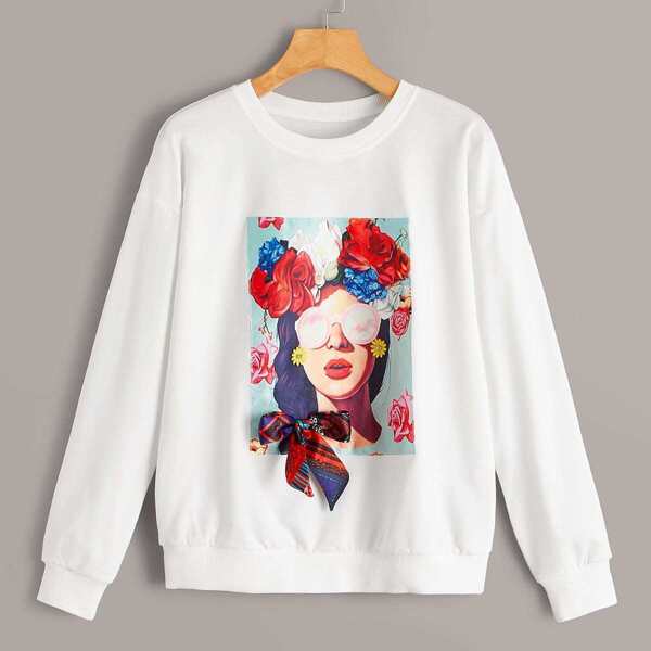 

Figure & Floral Patch Bow Detail Sweatshirt