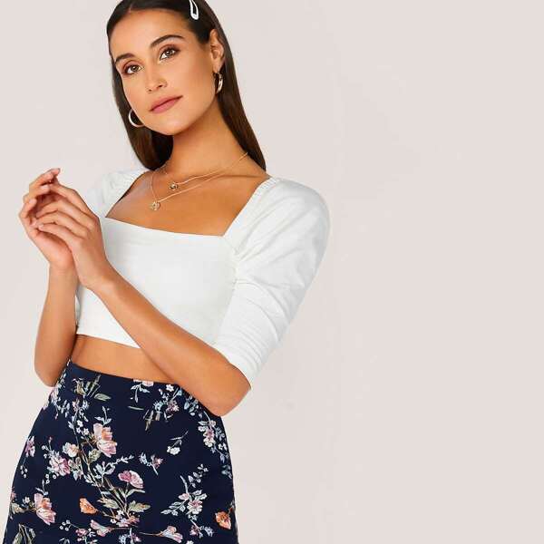 

Square Neck Solid Crop Top