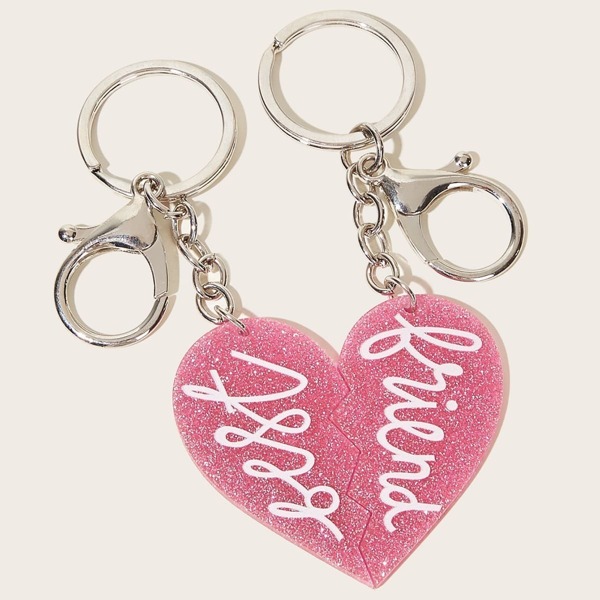 

Letter Pattern Glitter Pendant Keychain 2pack, Pink