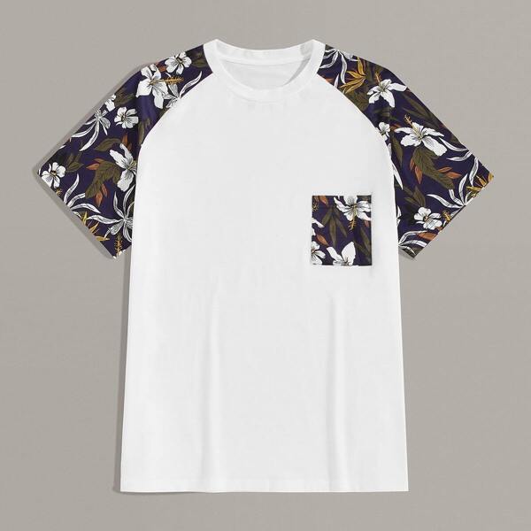 

Men Contrast Floral Print Cuff Tee