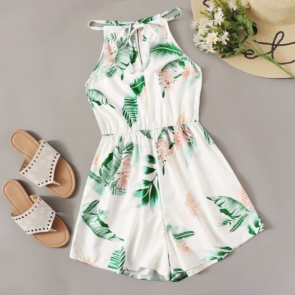 

Tropical Print Knot Halter Romper