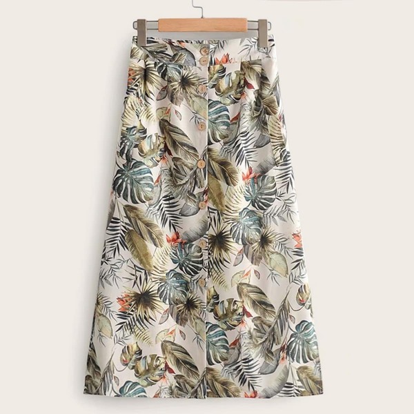 

Tropical Print Button Front Skirt