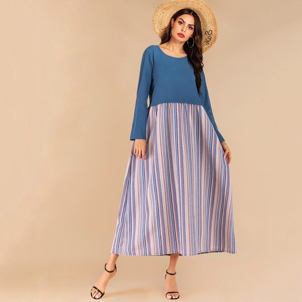 

Striped Contrast Hidden Pocket Tent Dress