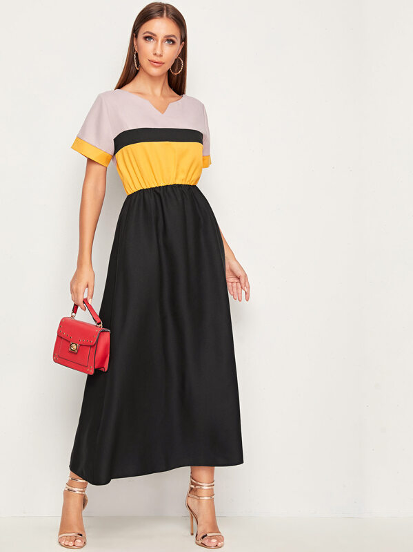 

Cut And Sew Notched Collar Dress, Multicolor, Hanna