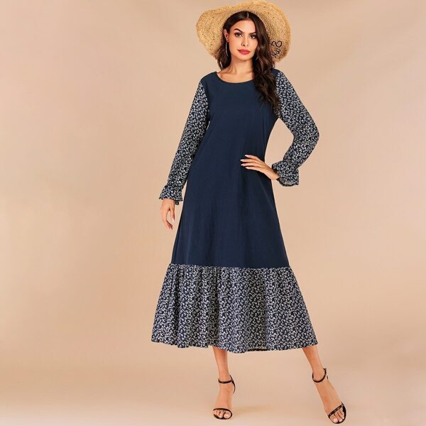 

Ditsy Floral Flounce Sleeve Ruffle Hem Dress, Navy