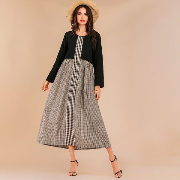 

Gingham Contrast Hidden Pocket Tent Dress