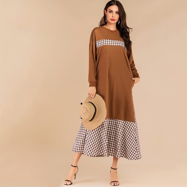 

Gingham Contrast Hidden Pocket Ruffle Hem Dress