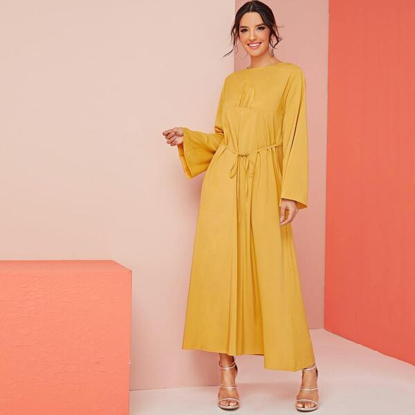 

Solid Tie Front Bell Sleeve Dress