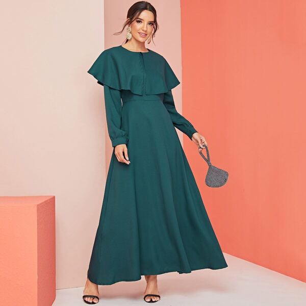 

Solid Ruffle Trim Zip Back Longline Dress