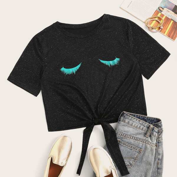 

Eyelash Print Knot Front Tee
