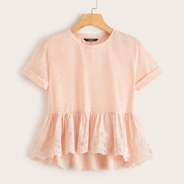 

Cuffed Sleeve Schiffy Top, Pink pastel