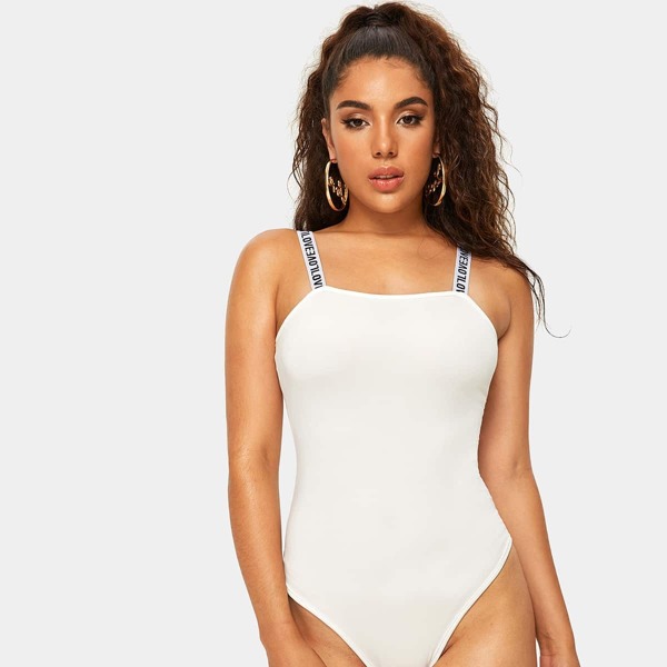 

Letter Print Strap Bodysuit