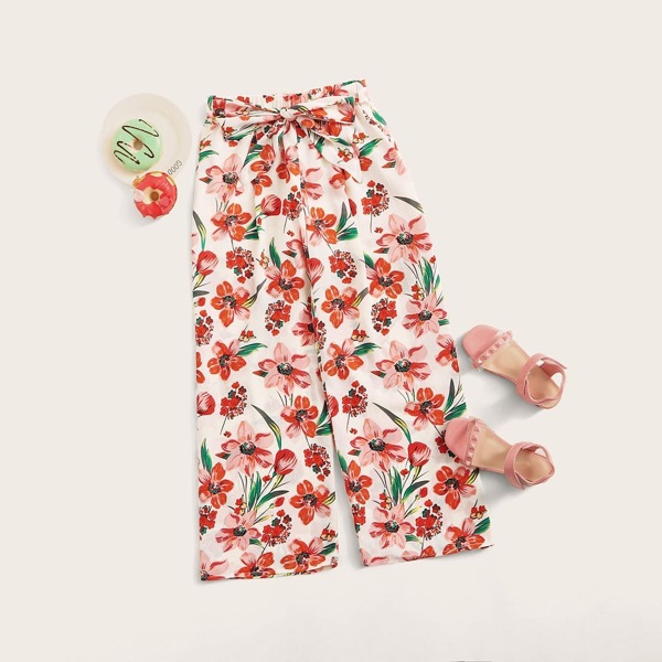 

Girls Wide Leg Botanical Print Pants, Multicolor